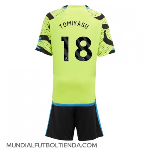 Camiseta Arsenal Takehiro Tomiyasu #18 Segunda Equipación Replica 2023-24 para niños mangas cortas (+ Pantalones cortos)